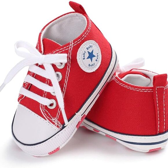 Baby Girls and Boys Canvas Sneakers Soft Sole High-Top Ankle Infant - Picture 7 of 15